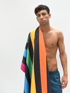 Giant Beach Towel - Spectrum, Charcoal & Blue Stripes