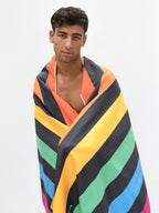 Giant Beach Towel - Spectrum, Charcoal & Blue Stripes