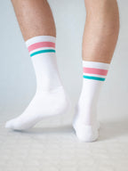 3-Pack Full Terry Retro Socks - Pink + Turquoise