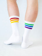 3-Pack Odd Spectrum Stripes Full Terry Premium Socks - White